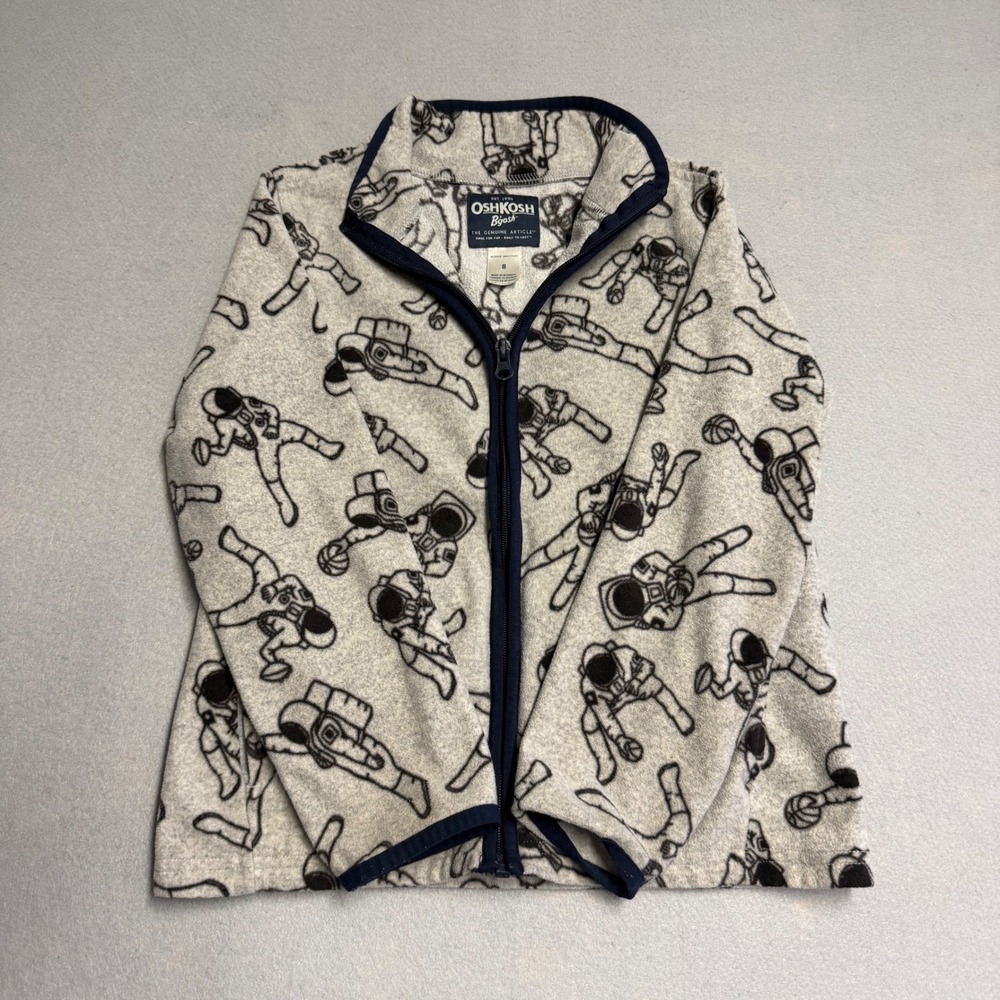 OshKosh Bgosh Kids Gray Fleece Astronaut Print Full Zip Jacket Size 8 Space Spt.